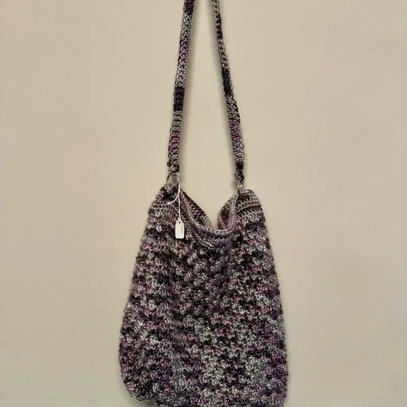 Handcrafted Purple and Gray Crochet Shoulder Bag - Picture 1 of 6